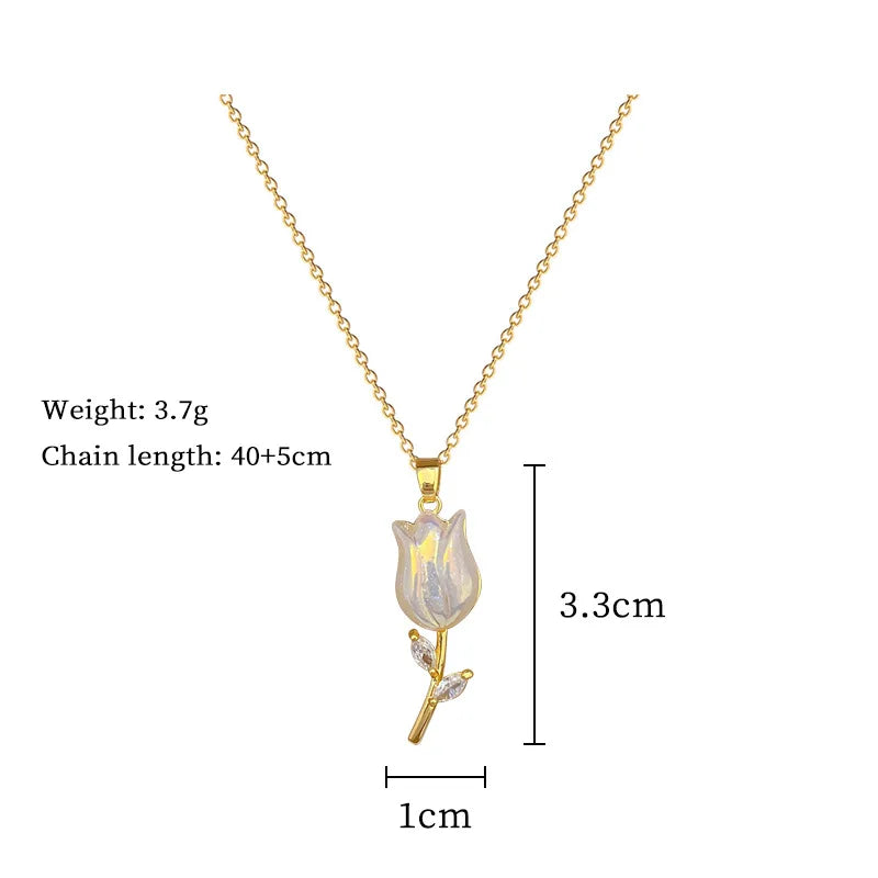EILIECK 316L Stainless Steel Fashion Chic Cubic Zirconia Flower Pendant Necklace Tarnish Resistant Stylish Neck Chain Jewelry