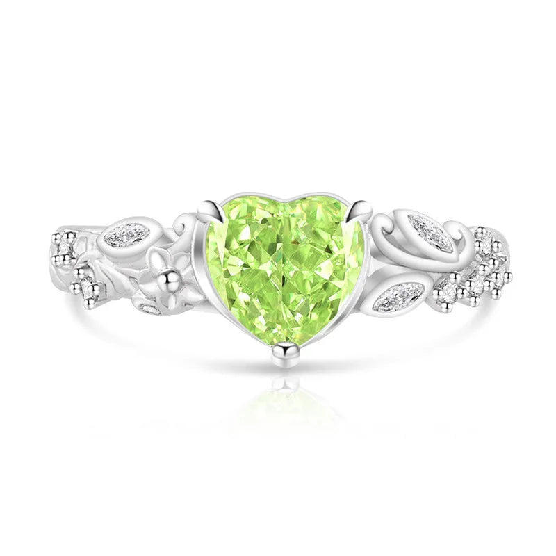 925 Sterling Silver Heart Ice Flower Cut Solitaire Ring, Antique Floral Band with Marquise Side Zircon, Ladies Party Jewelry