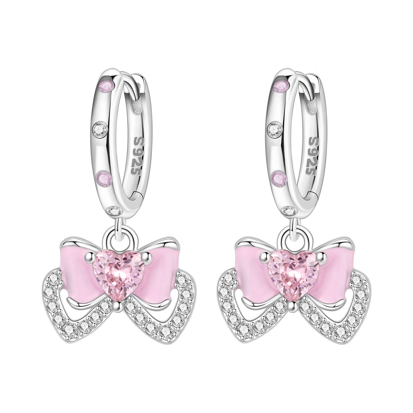 Hot Sale Original 925 Sterling Silver Zircon Pink Doughnut Earrings Flower Paw Print Design Women Party Jewelry Gifts Ear Loops