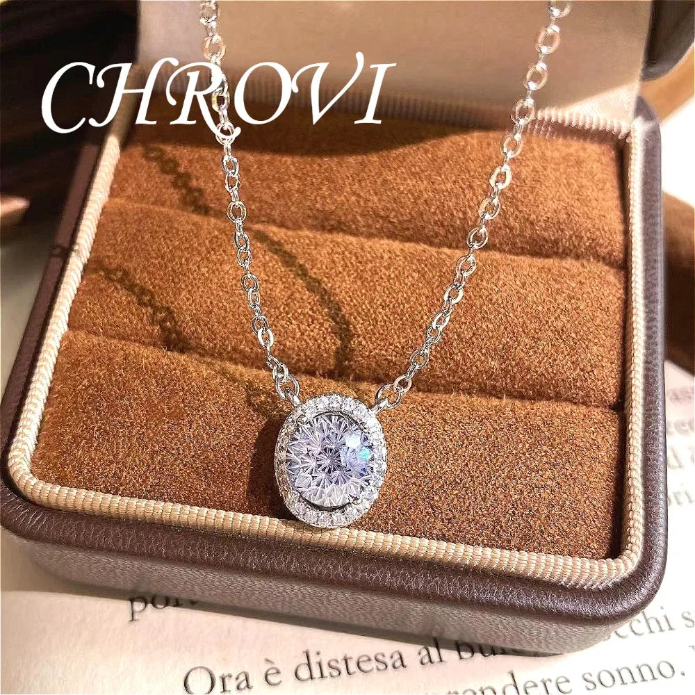 Fashion 925 Sterling Silver Internet Celebrity Sparkling Romantic Women's Cubic Zirconia Aquamarine Clavicle Necklace