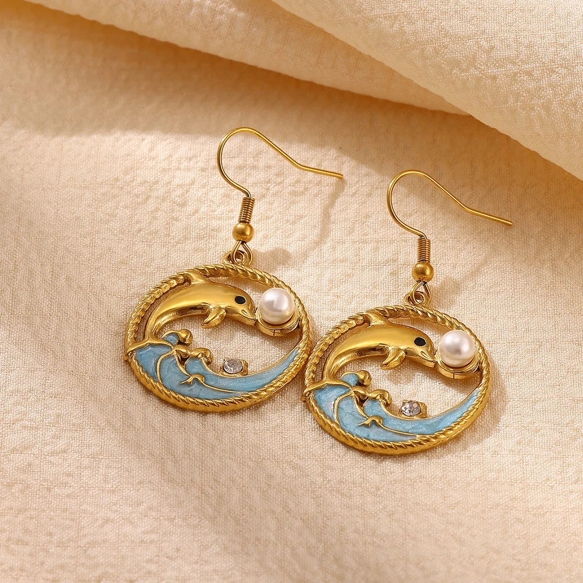 Vintage Stainless Steel Drop Earrings For Women Dangle Dolphin Pearl Earrings Waterproof Wedding Party Jewelry Gift 2026 New in
