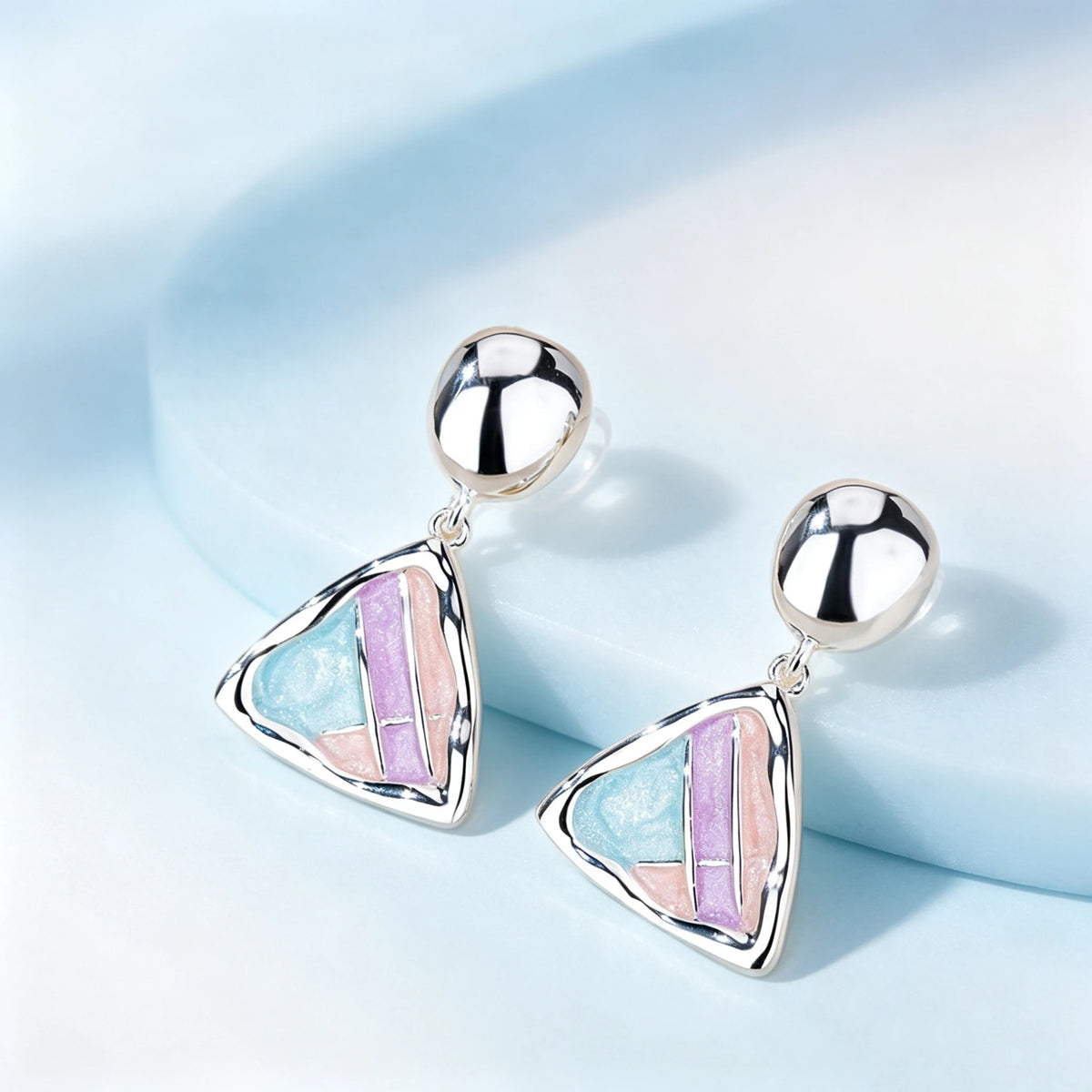 Cute Charm Female Small triangle Rainbow Enamel New Fashion Drop Dangle Earrings Unique Silver Color Wedding Jewelry For Women