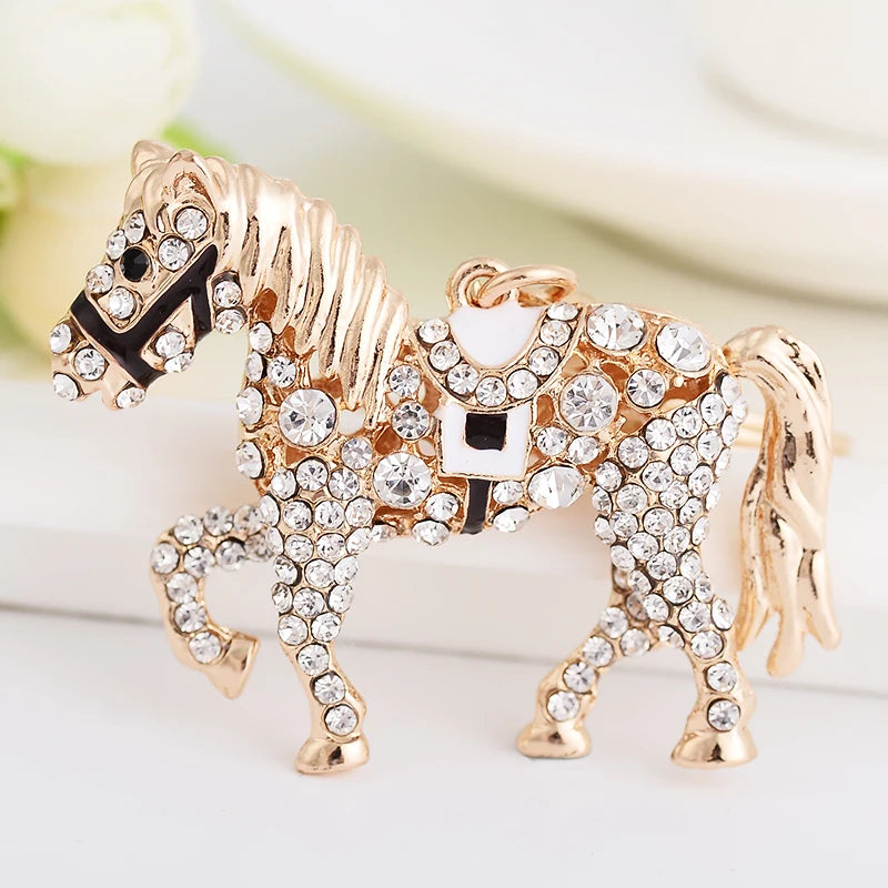 EASYA 2026 New Horse Key Chain Crystal White Pony Bag Pendant Car Key Ring Year of the Horse Mascot Gift Souvenir