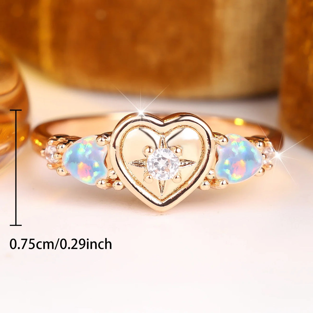 Small Heart Charm Femal White Opal Round Ring Gold Color Wedding Jewelry For Women
