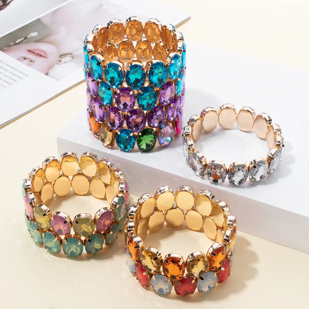 BEUTIFOR New Arrival 18mm Colorful Rhinestone Drop Bracelet for Women Gold Color Copper Prong Setting Crystal Jewelry
