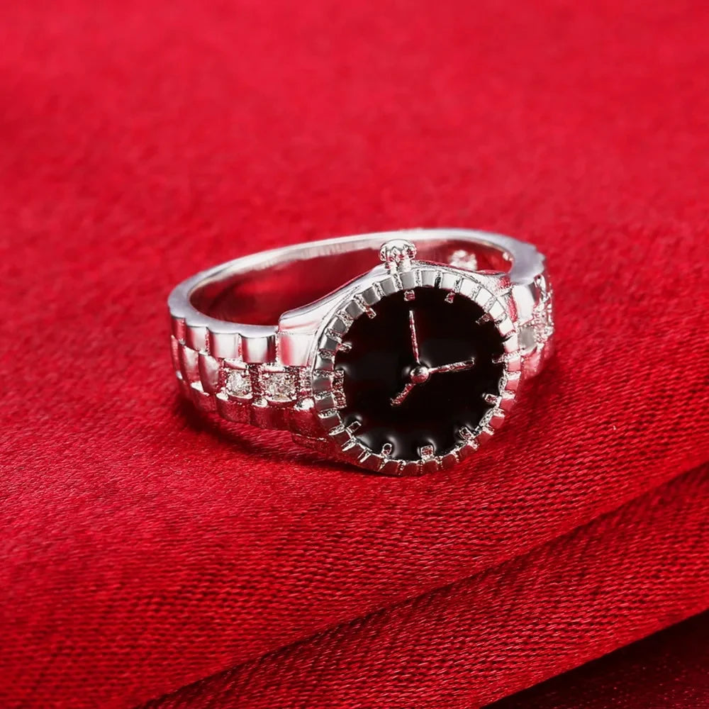 925 Sterling silver crystals Rings Christmas gift for women lady like Watch style Lovely Wedding Cute fashion classic Jewelry