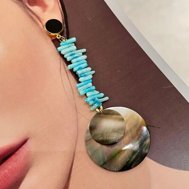 NISHIZAWA Shell Dangle Earrings for Women Geometric Stones Vintage Jewelry Fashion Elegant Irregular Aretes De Mujer