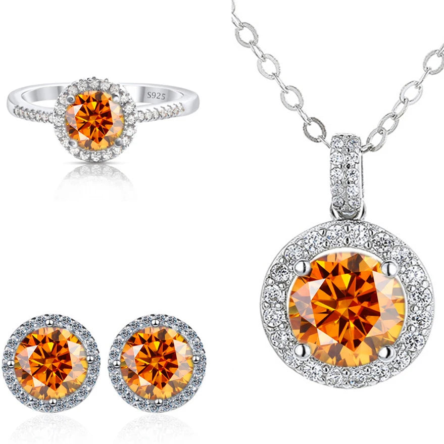 Real Round 6.5mm Moissanite Jewelry Set 925 Sterling Silver Sparking Ring Earring Pendant Necklace For Women Bridal Gift