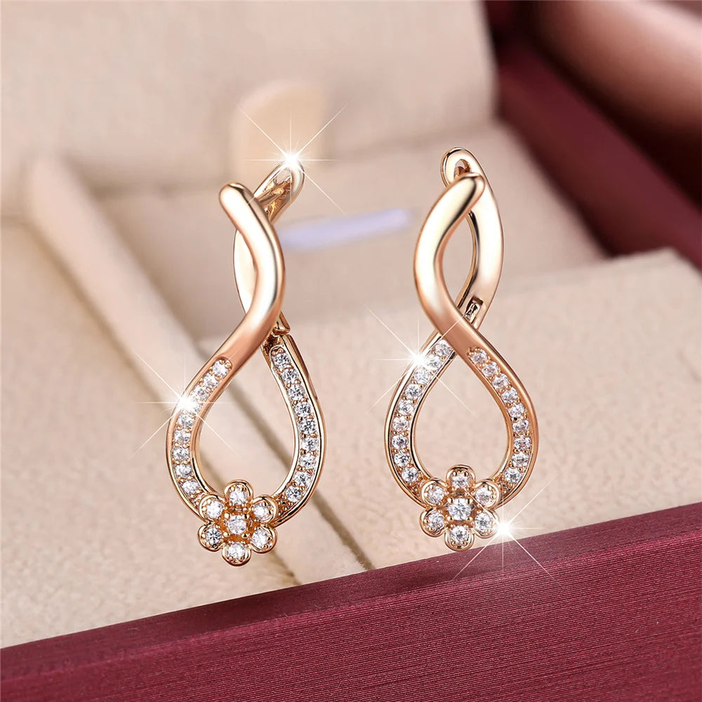 Elegant Female White Round Flower Zircon Stone Hoop Earrings Gold Color Unique Gift Party Wedding Jewelry For Women