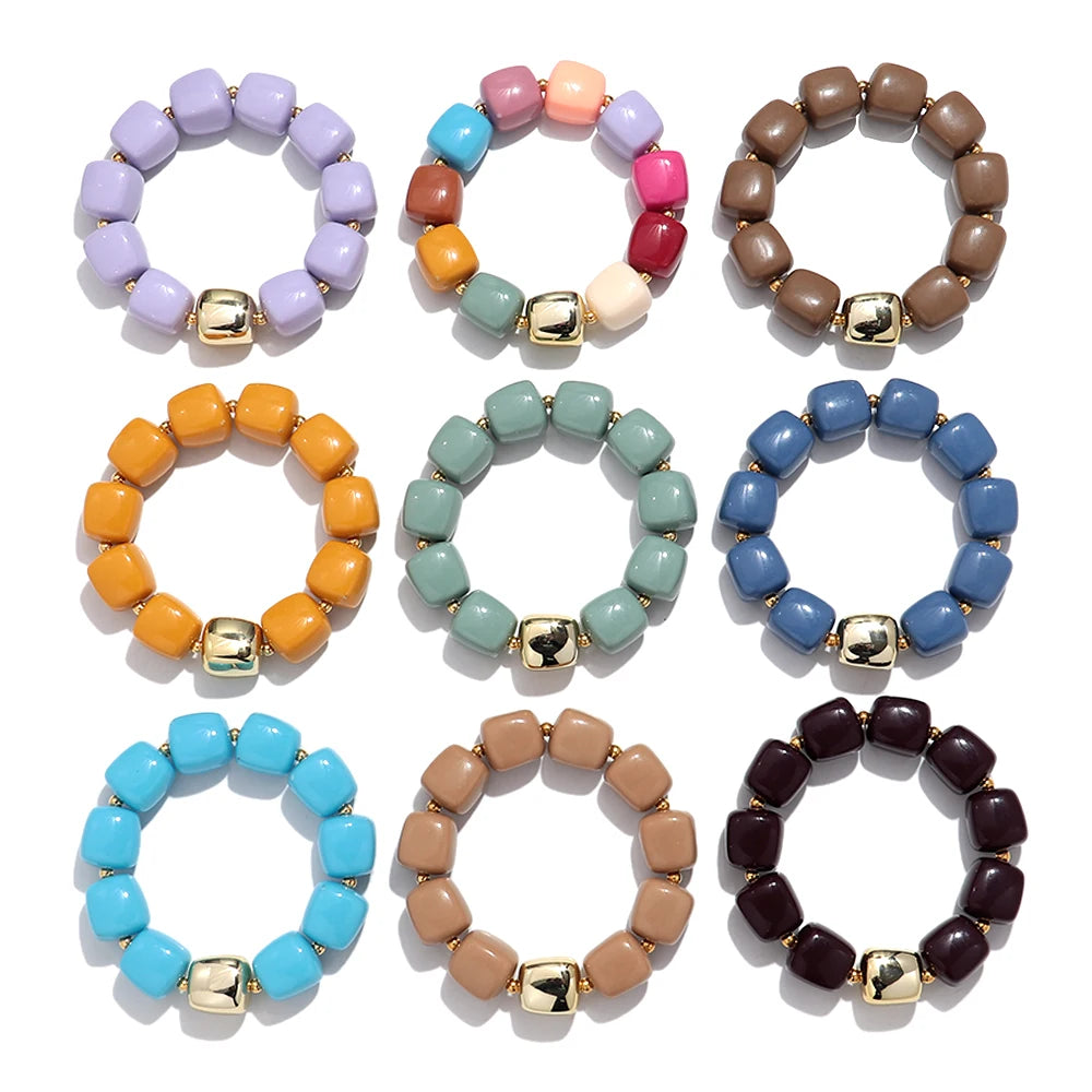 Trendy Colorful Square Beads Elastic Bangle Bracelets New Resin Geometric Beaded Stackable Bracelet 2026 Spring Summer Jewelry