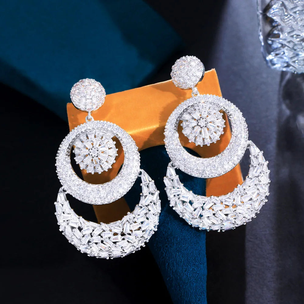 ThreeGraces Luxury Shiny Cubic Zirconia Long Big Chunky Bridal Wedding Statement Earrings for Women Fashion Party Jewelry E1122