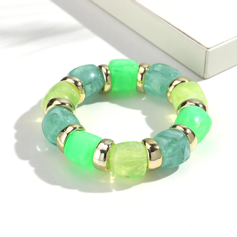 Trendy Acrylic Colorful Square Beads Elastic Bracelets Elegant Resin Geometric Stackable Bangles Bracelet Women's Jewelry Gifts
