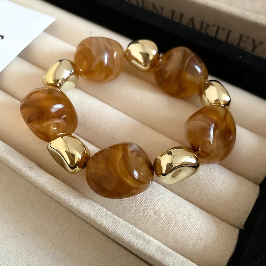 Acrylic Irregular Square Round Beaded Bracelets for Women Multicolor Bohemia Geometric Handmade Bangles Couple Jewelry Travel C