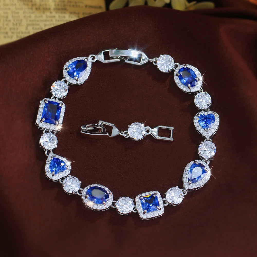 ThreeGraces Elegant Sparkling Water Drop Zirconia Bridal Wedding Party Geometric  Link Chain Bracelet Jewelry for Women BR470