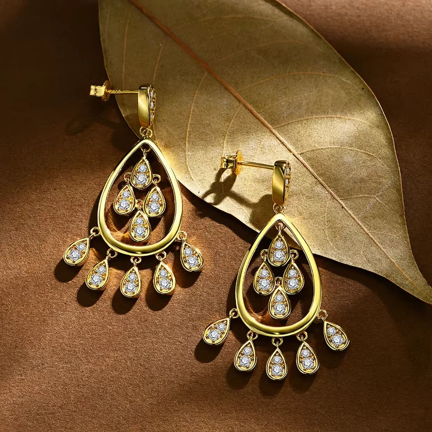 Retro Waterdrop Moissanite Cocktail Earring 14K Gold For Women Holiday Party Gift Jewelry Wedding Anniversary