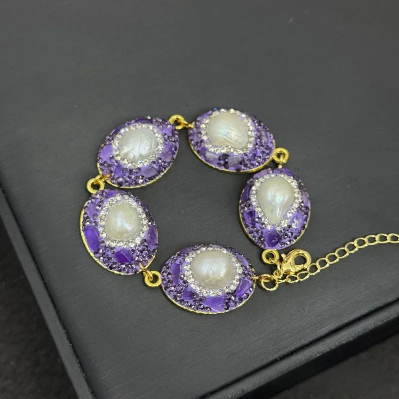 Baroque Pearls Bracelets for Women Inlaid Rhinestones Geometric Exquisite Jewelry Fashion Elegant Versatile Pulseras Mujer