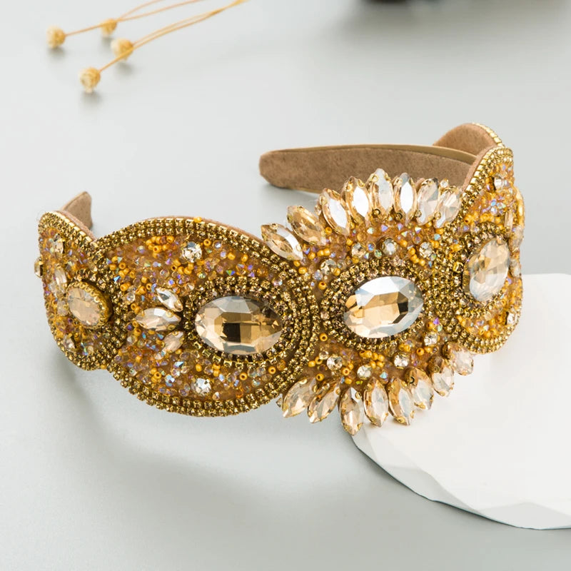 French Style Retro Light Luxury Heavy Industry Hair Band High Grade Rhinestone Wide Edge Headband