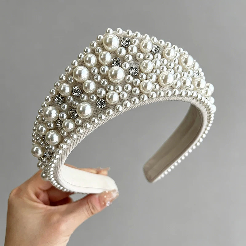 Fashion Hairbands for Women Rhinestone Pearls Tiaras Crown Headband Hair Jewelry Gifts Accessories