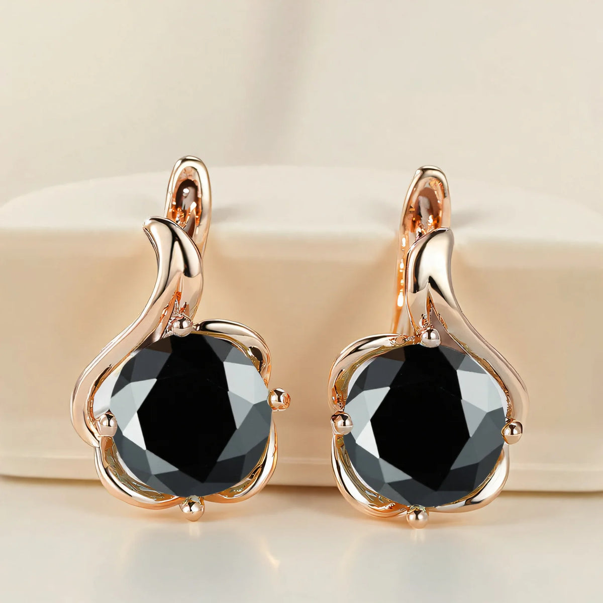 Female Crystal Round Red Green Purple Zircon Stone Flower Hoop Earrings Charm Rose Gold Color Wedding Jewelry Earrings For Women