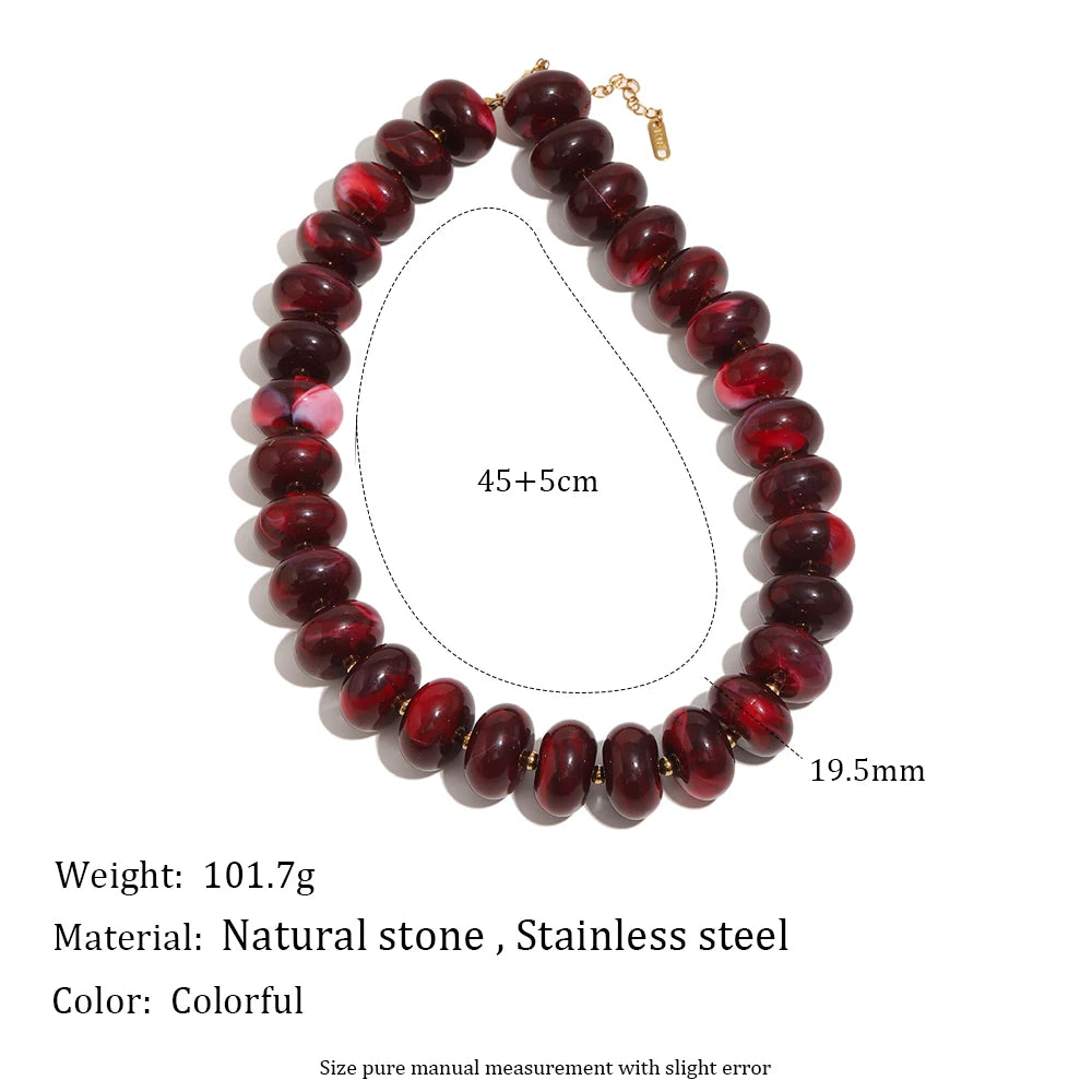 E.B.belle Colorful Bohemian Flat Disc Bead Necklace Stainless Steel 18K Gold Plated Bead Choker Summer Beach Women Jewelry Gift