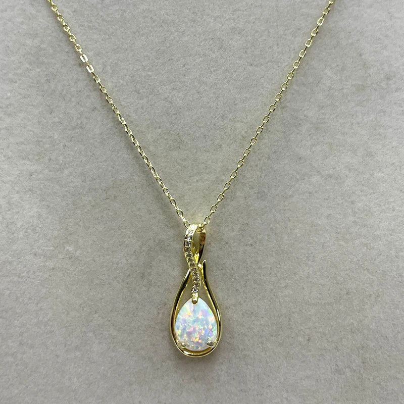 925 Sterling Silver Fashion Zircon Necklace 10x7mm Water Drop White Opal Ladies Pendant Necklace for Women Elegant Gemstone Gift