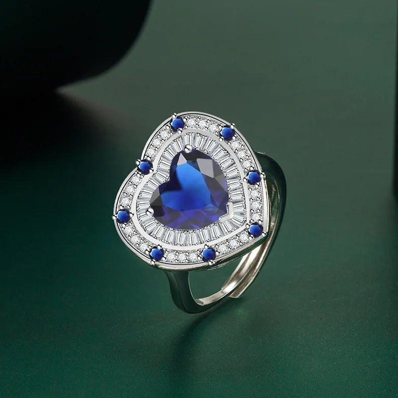 Nice 925 Sterling Silver Heart Ring Moissanite Adjustable Simplicity Exquisite For women Jewelry Wedding Plated 18K White Gold