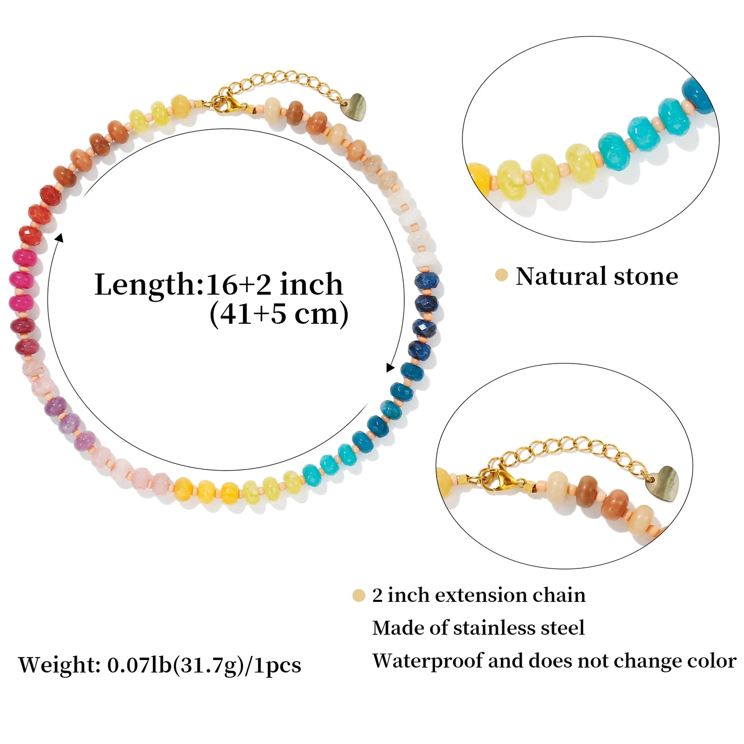 Badu Colorful Natural Stone Beads Necklaces for Women Bohomian Gemstone Beaded Choker Summer Beach Trendy Boho Jewelry Gift