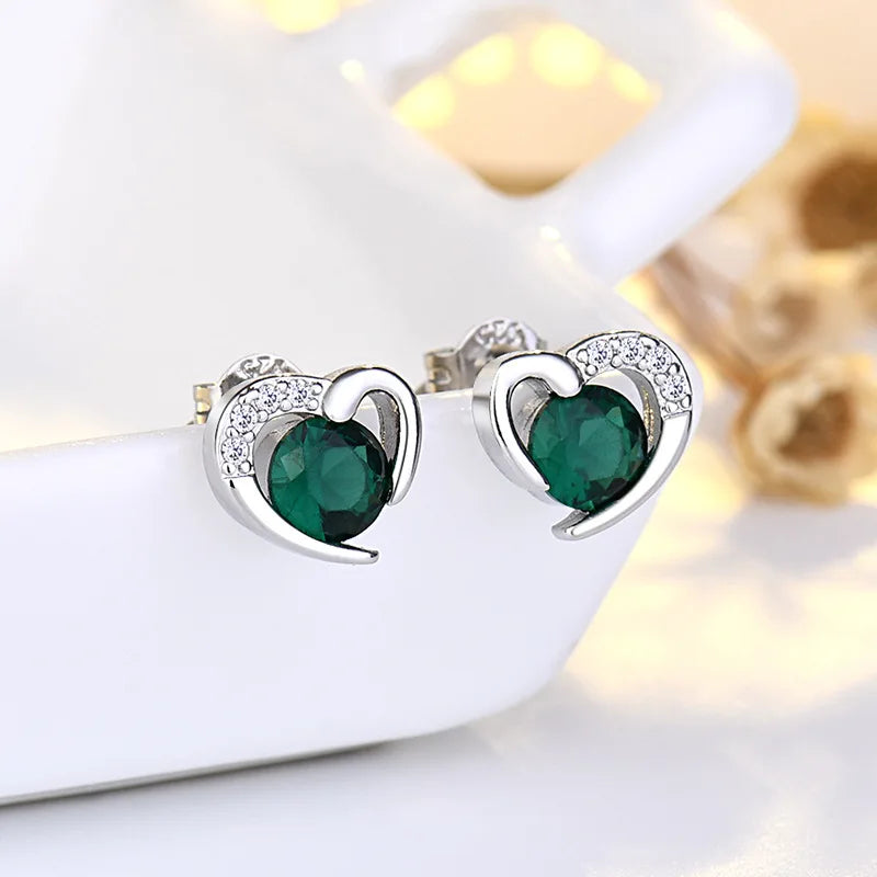 925 Sterling Silver Heart Tree Zircon Stud Earrings For Women Exquisite Student Girlfriend Jewelry Accessories Wedding Party
