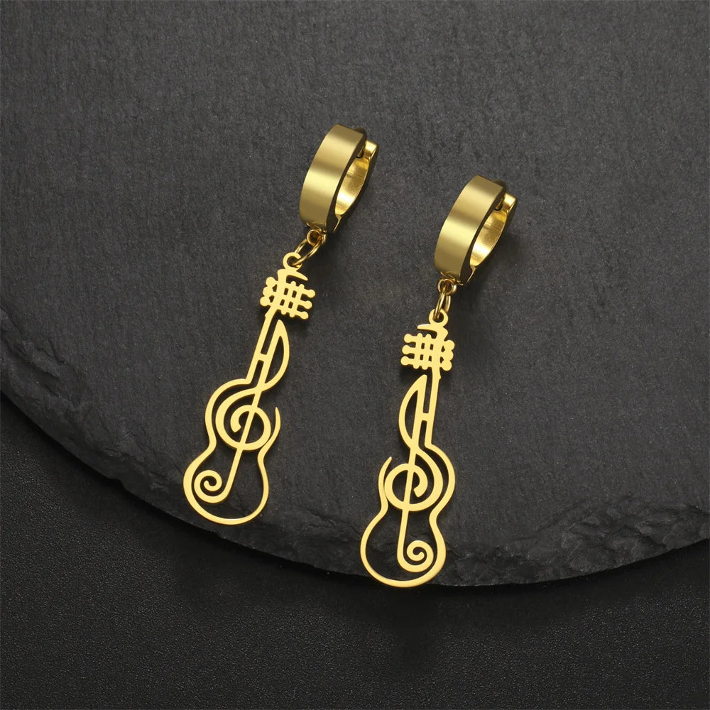 My Shape Music Note Drop Earrings for Women Men Gifts Stainless Steel Classic Musical Violin Dangle Earring Jewelry Musican Gift