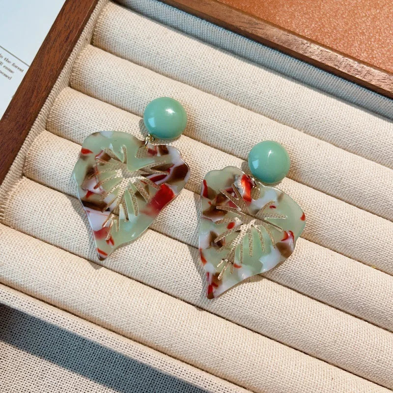 NISHIZAWA Acrylic Leaf Earrings for Women Spring Summer Vintage Beach Style Jewelry Korean Fashion Elegant Pendientes Mujer