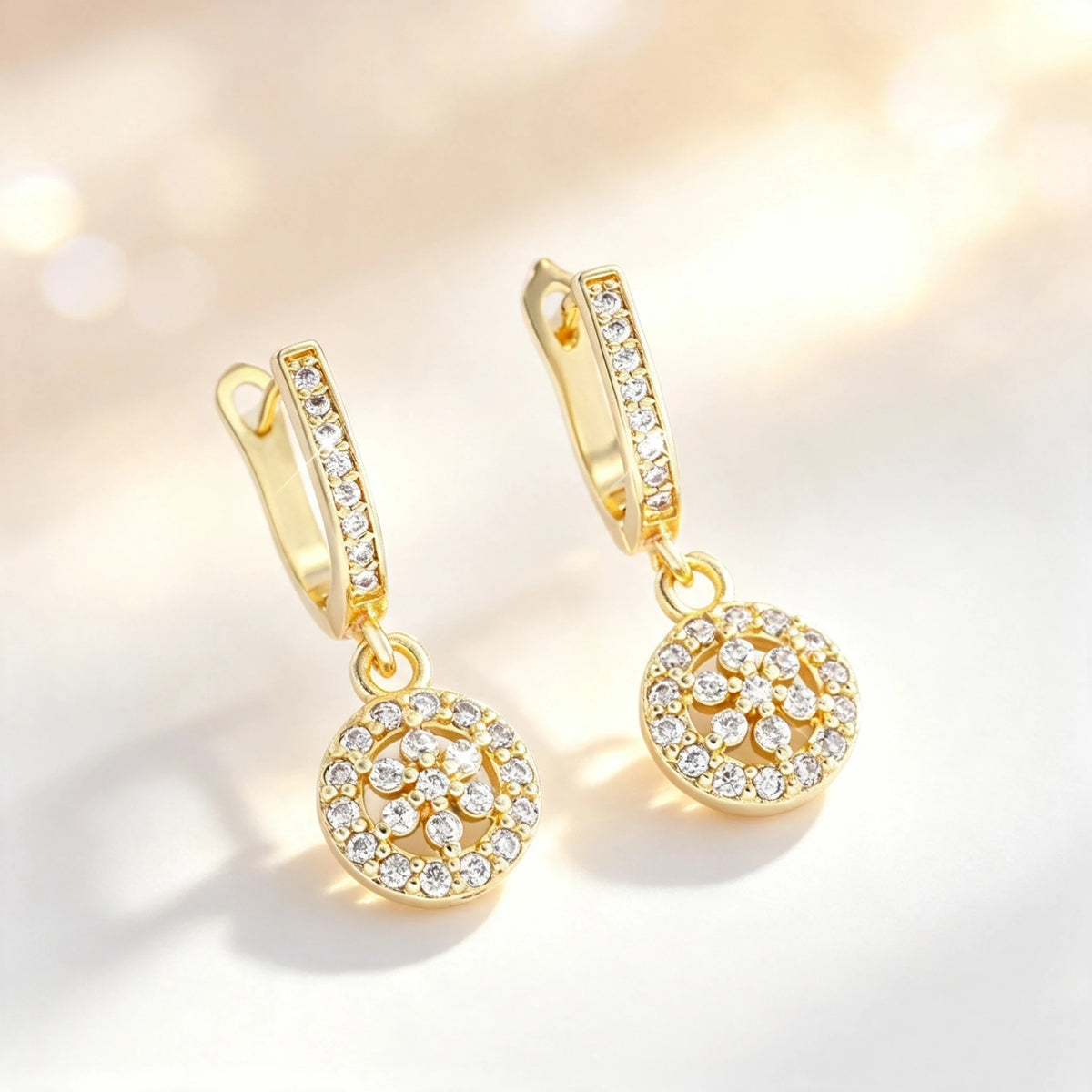 Small Geometric Flower White Zircon Fashion Hoop Earrings Charm Luxury Female Silver Gold Color Silver Wedding Jewelry For Women