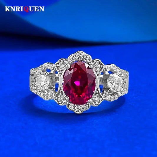 Vintage 100% 925 Sterling Silver 6*8mm Blood Ruby Rings for Women Lab Diamond Gemstone Cocktail Party Fine Jewelry Birtyday Gift