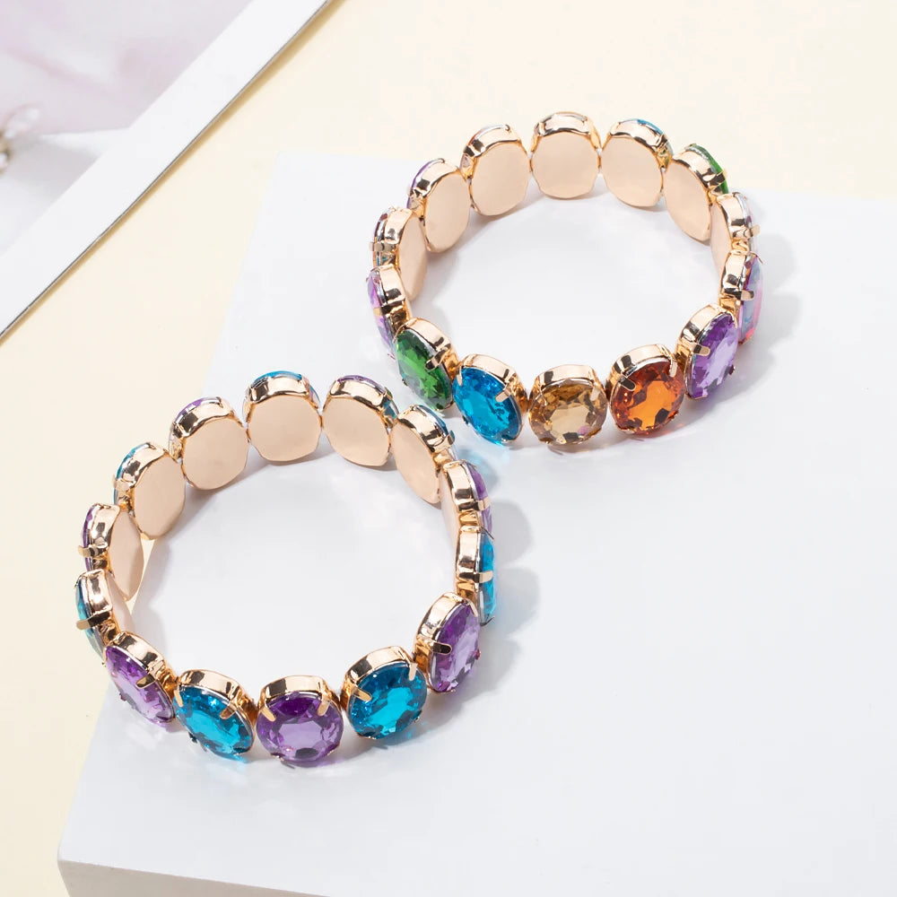 BEUTIFOR New Arrival 18mm Colorful Rhinestone Drop Bracelet for Women Gold Color Copper Prong Setting Crystal Jewelry