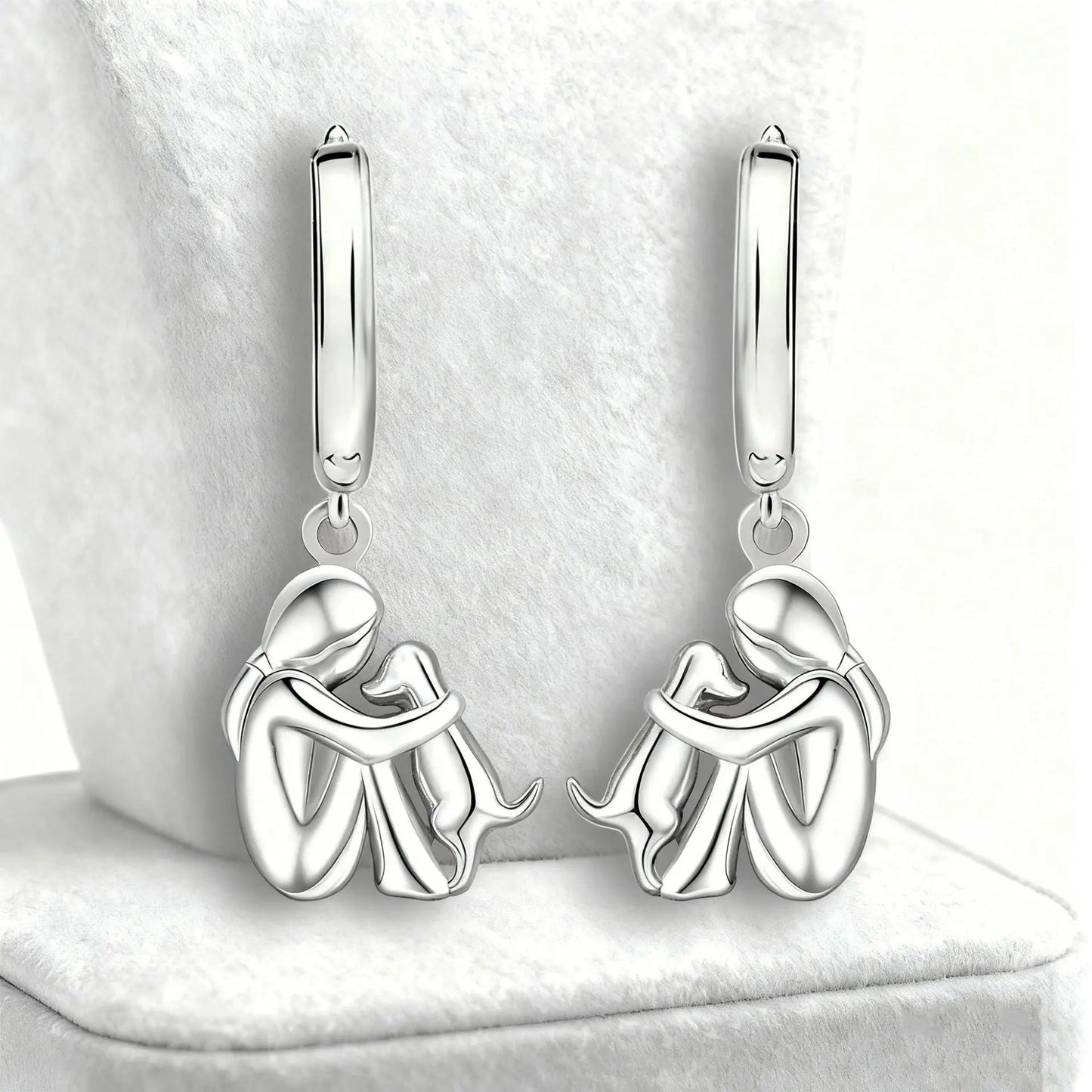 Fashion Two Tone Little Girl and Dog Earrings For Women Dog Mom Earrings Animal Puppy Jewelry