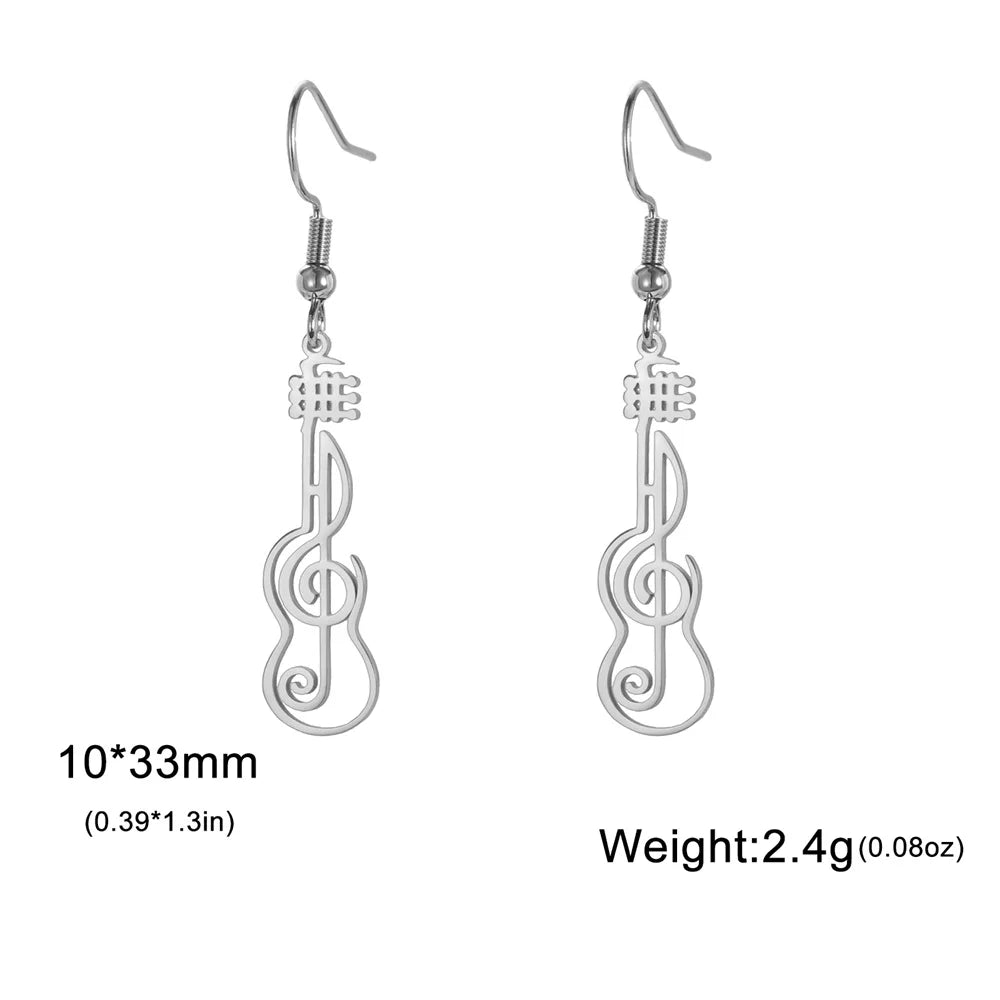 My Shape Music Note Drop Earrings for Women Men Gifts Stainless Steel Classic Musical Violin Dangle Earring Jewelry Musican Gift
