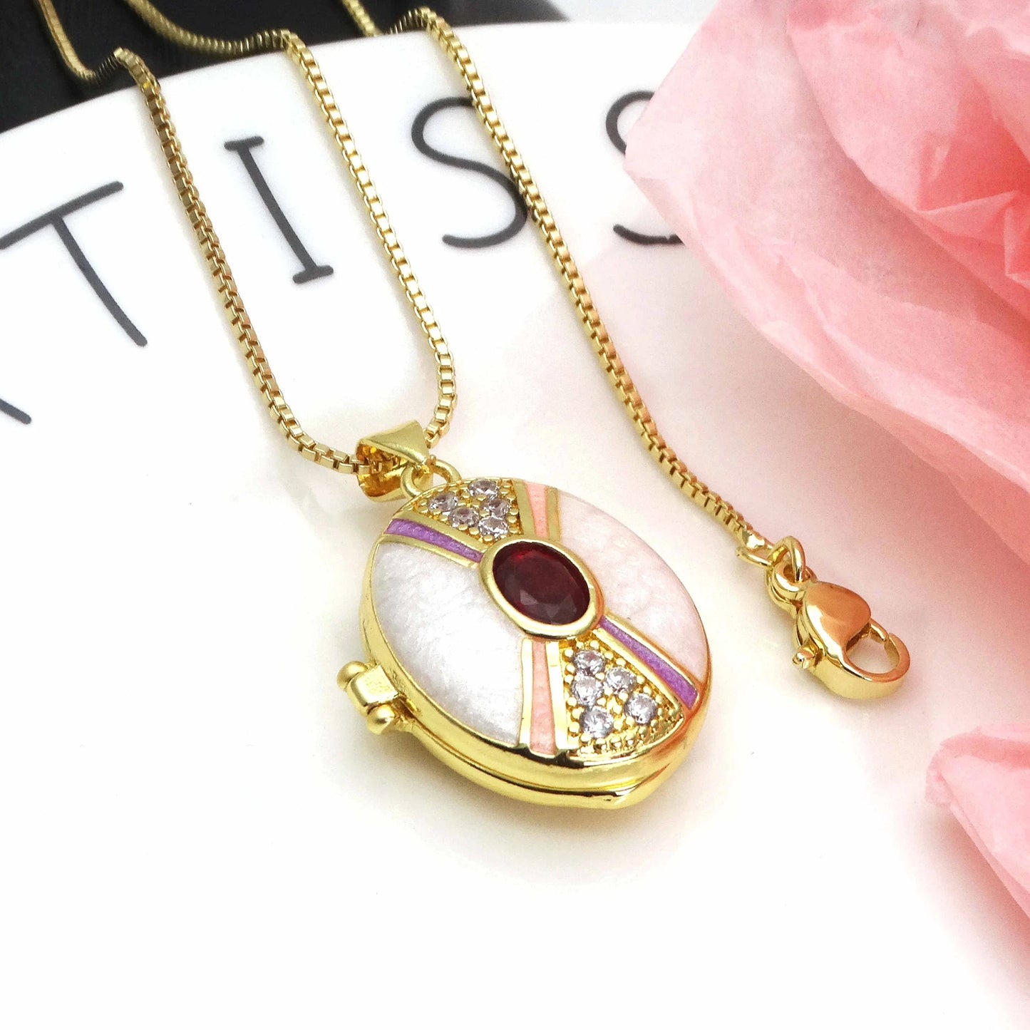 Micro Zircon oil drip photo box Pendant necklace case gaine pendant necklace copper chain jewelry necklace