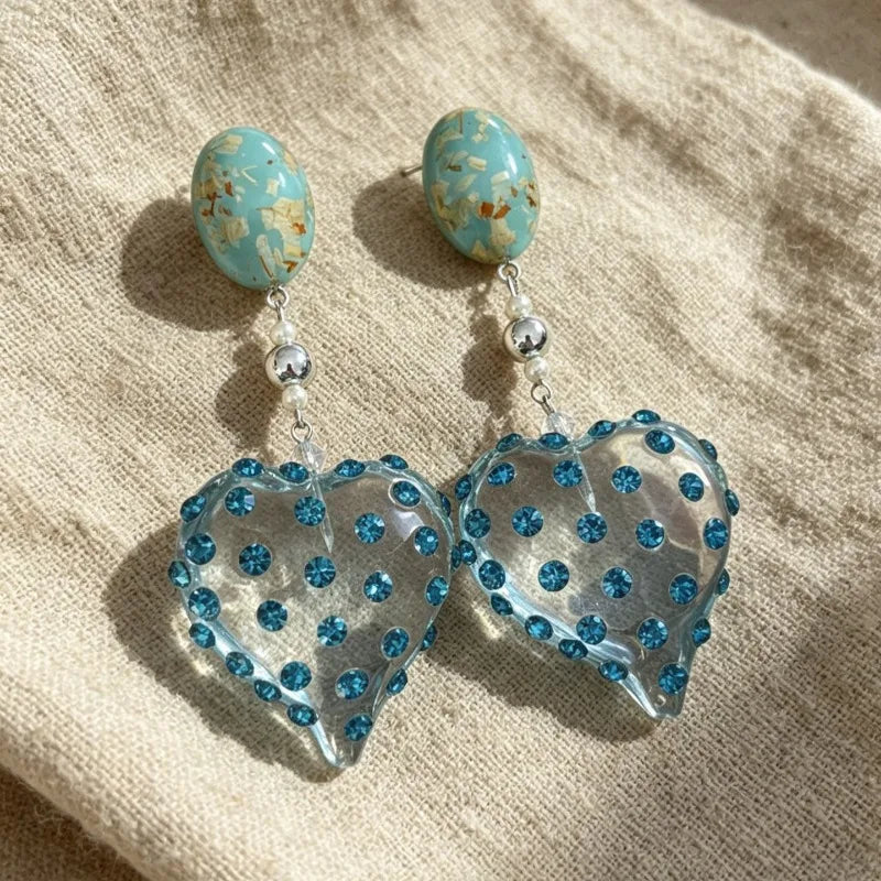 Crystal Earrings for Women Hearts Shaped Vintage Palace Style Aretes De Mujer Sweet Fashion Elegant Versatile Jewelry