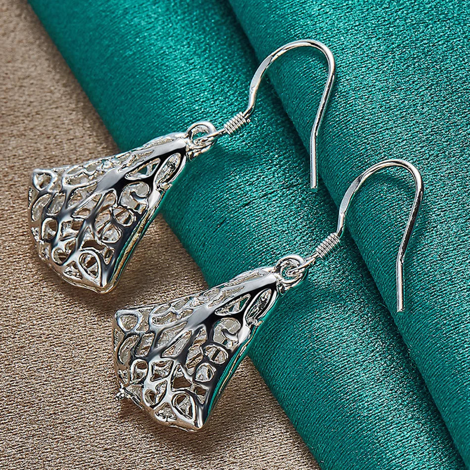 URMYLADY 925 Sterling Silver Hollow Sector Earrings For Women Wedding Party Fashion Charm Jewelry