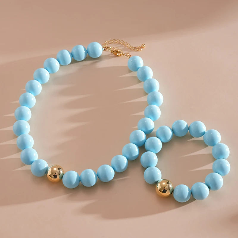 Colorful Acrylic Beads Choker Necklace and Bracelet Sets for Women Statement Jewelry Gift Accessories Fashion