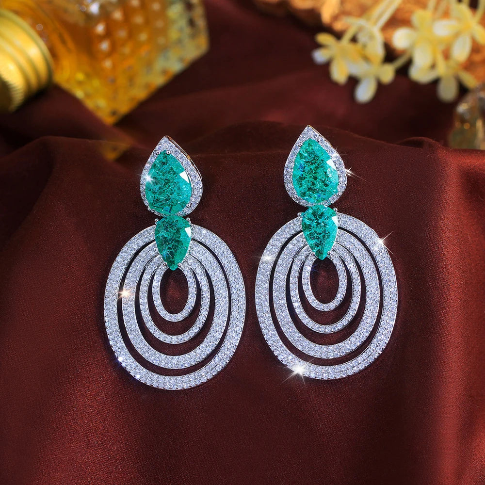 ThreeGraces Gorgeous Shiny Green Ice Crack Design Zirconia Big Round Shape Bridal Wedding Party Drop Earrings for Women E2044