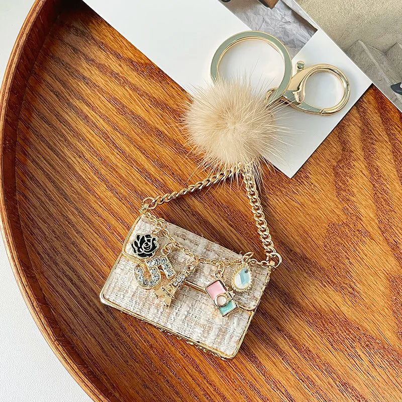 Metal Luxury Bag Keychain Leather Bag Shape Woman's High -end Charm Decoration Supports A Seal Leopard Leather Bag