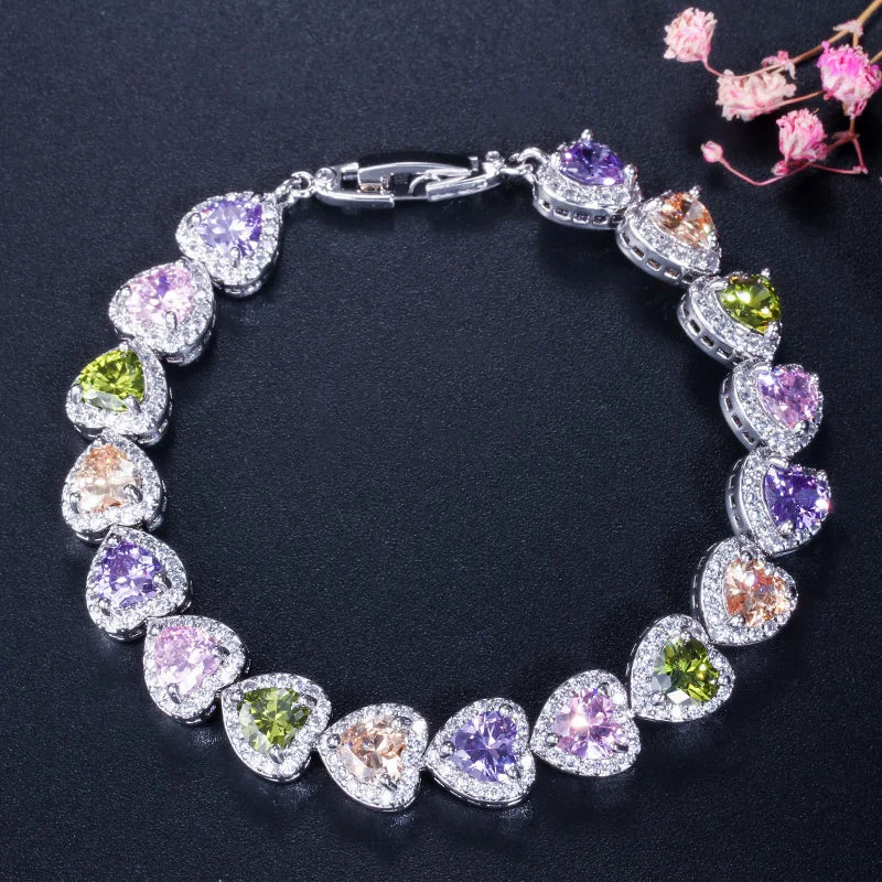 ThreeGraces High Quality Shiny Blue Cubic Zirconia Fashion Love Heart CZ Tennis Bracelet for Women Luxurious Party Jewelry BR361