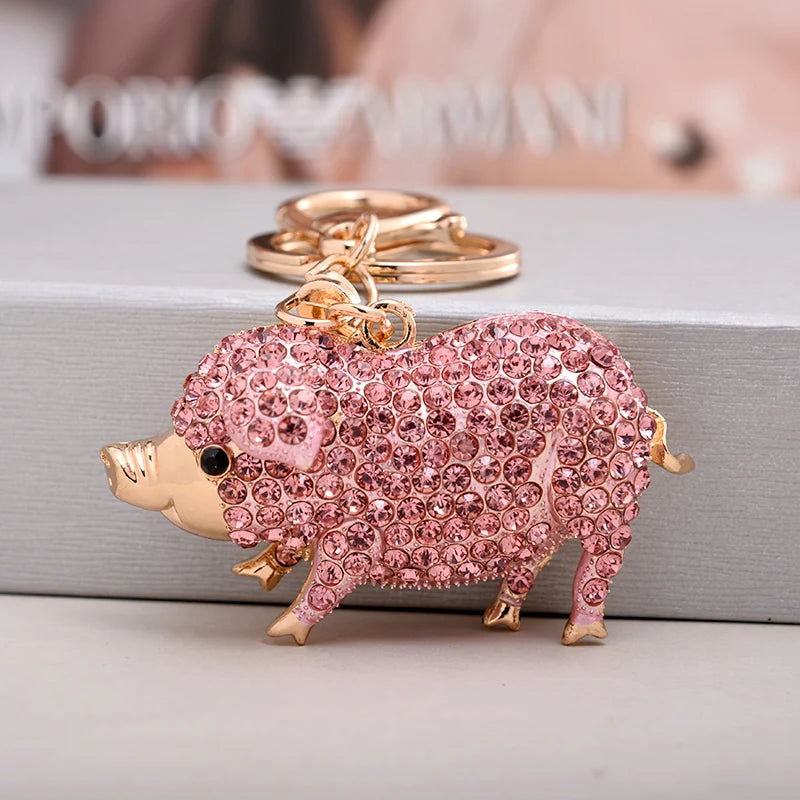 EASYA Cute Pig Shape Keychain Bag Key Ring Kawaii Anime Vintage Metal Crystal High-end Luxury Ladies Charm Jewelry gifts friends