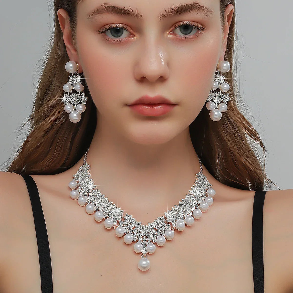 FYUAN Luxury Pearl Necklace Earrings For Women Weddings Banquet Jewelry Sets