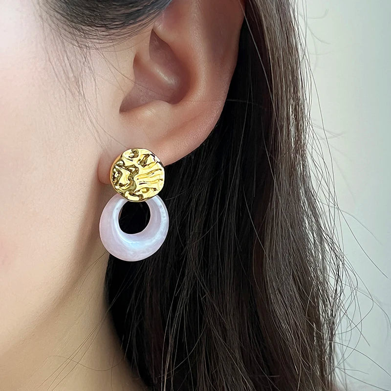 ANENJERY 316L Stainless Steel Candy Colored Hollow Round Earrings For Women Personality Creative Fashion Jewelry Gifts Wholesale