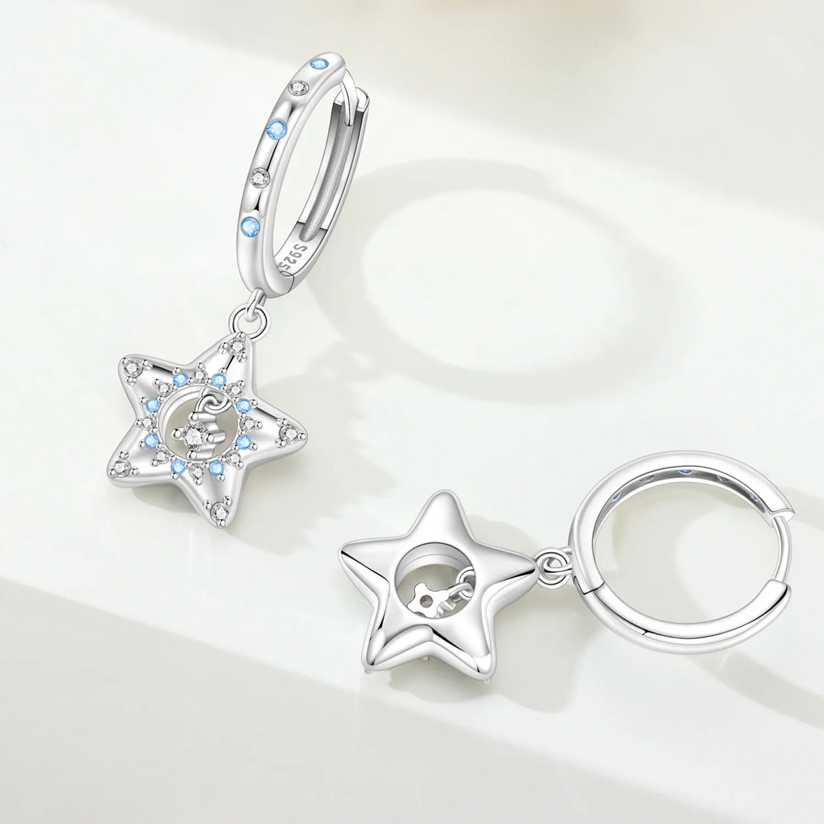 Orstarry 925 Sterling Silver Sparkling Blue Zircon Star Drop Earrings Women Earrings Charm Fashion Versatile Party Jewelry Gifts