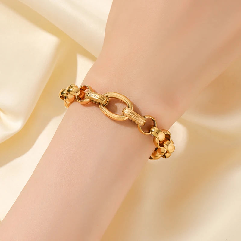 EILIECK 316L Stainless Steel Thick Bracelet For Women Trendy 18K Gold Plated Wrist Chain Waterproof Jewelry Gift Party Bijoux