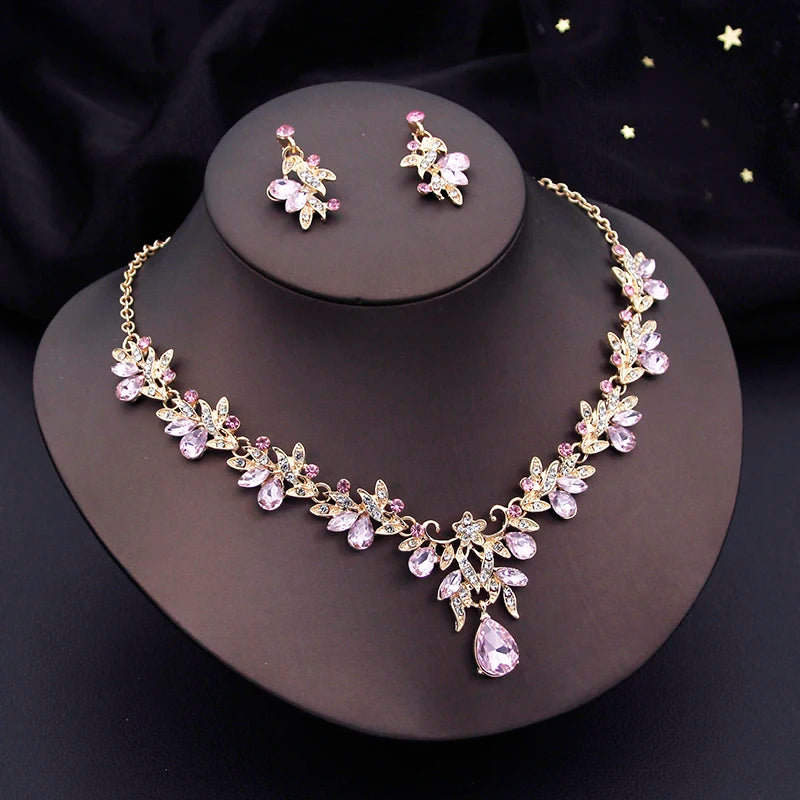 Butterfly Collar Opal Pink Bridal Jewelry Sets for Women Choker Necklace Earring Set Wedding Bride Jewelry Sets 3 Pcs Gifts