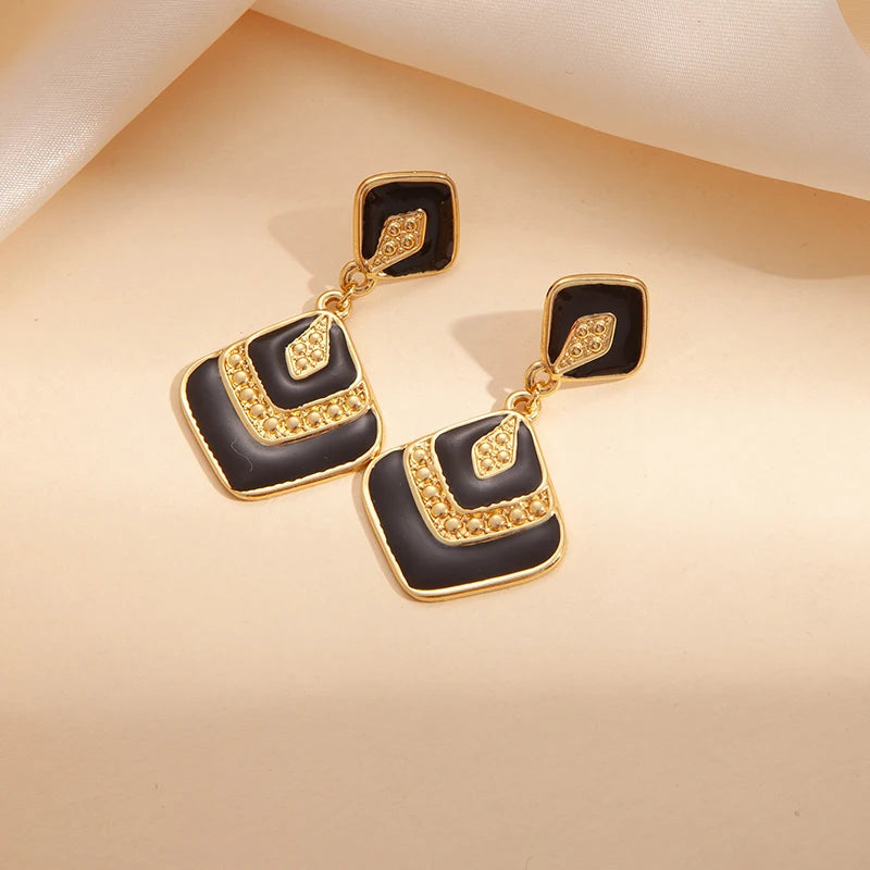 ANENJERY 316L Stainless Steel Rhombus Geometry Pendant Earrings For Women Bohemia Personality Niche Jewelry Gifts Wholesale