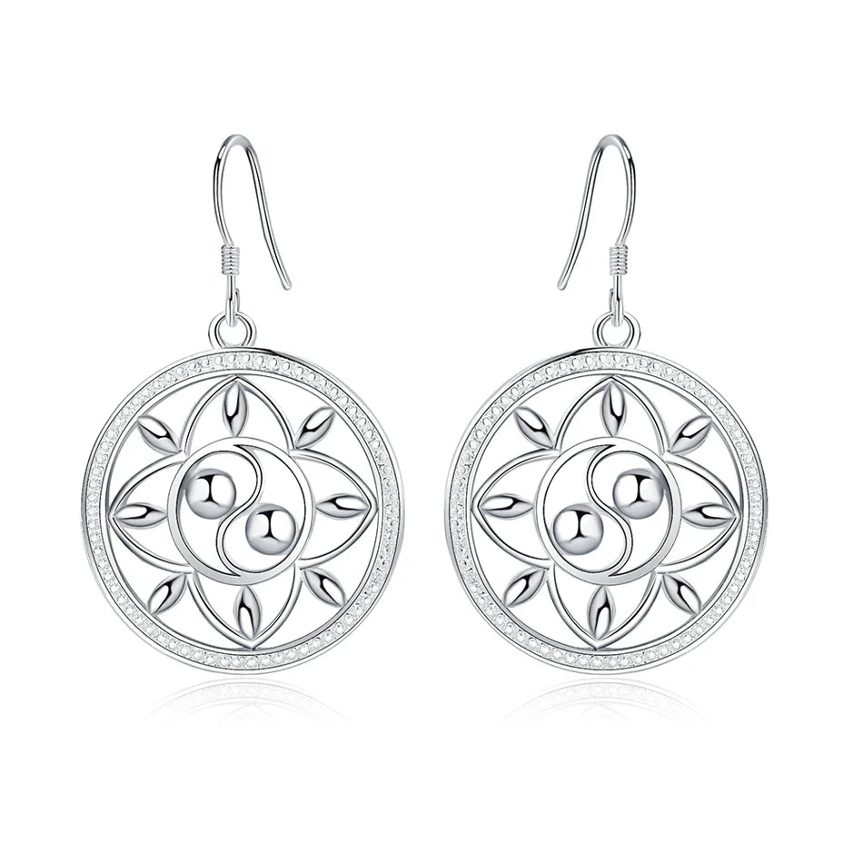 Charm 925 Sterling Silver Fashion circle Earrings for Women High Quality Jewelry Wedding Party Gift drop earrings